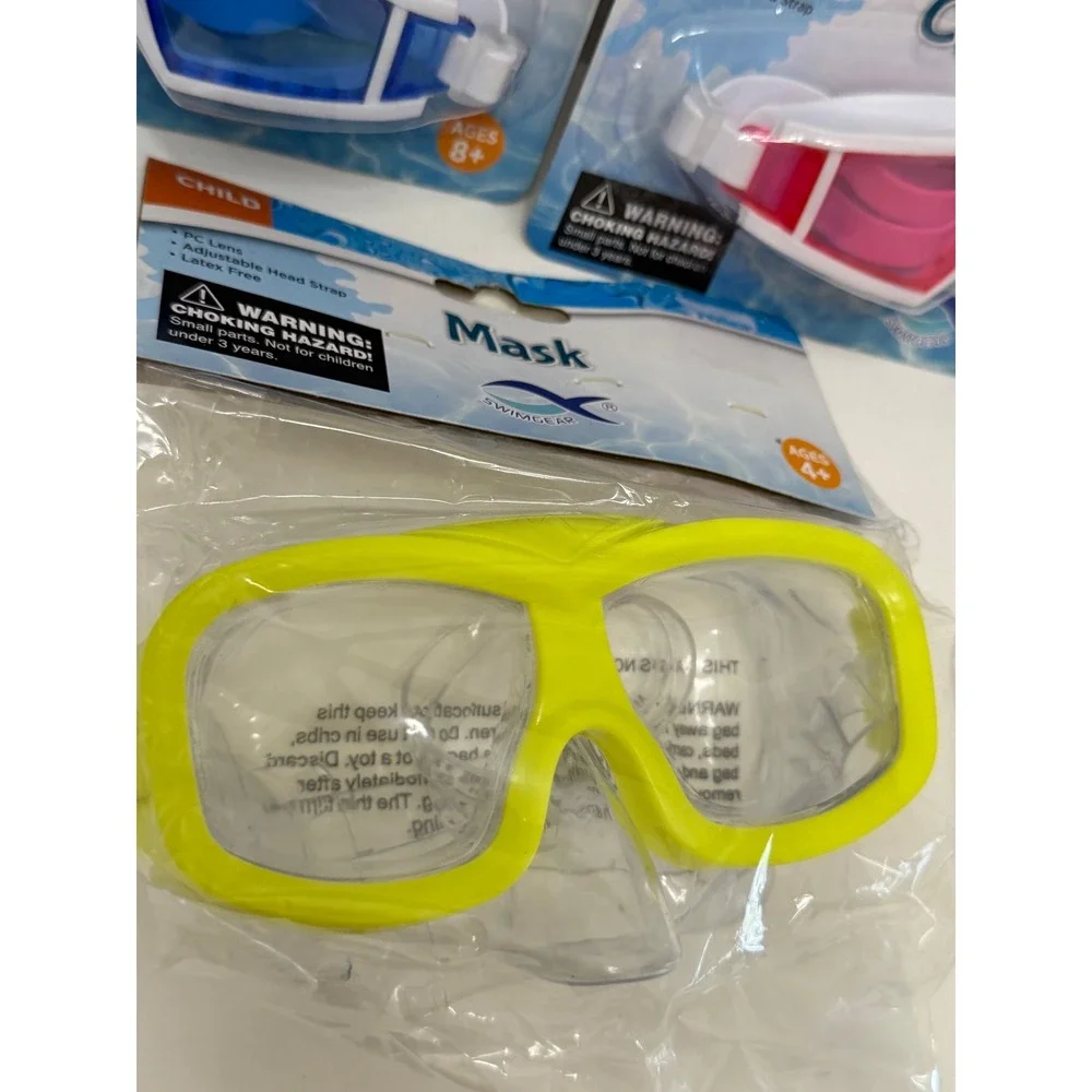 Swimgear Youth Cool Goggles and Child Mask Set Blue Pink Yellow‎ 3 Pack NEW